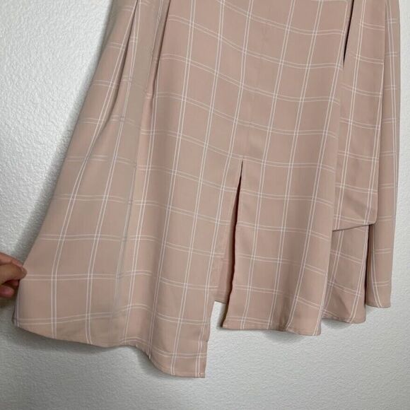 Farrow Midi Skirt Medium Neutral Plaid Window Pane Tie-Up Modest Slit Career - Picture 7 of 10
